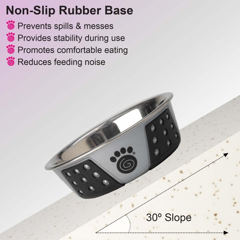 PetRageous 13097 Fiji Stainless Steel Non-Slip Dishwasher-Safe Dog Bowl 1.75-Cup Capacity 5.5-inch Diameter 1.75-inch Tall for Small and Medium Size Dogs and Cats, Light Grey and Black - Image 5